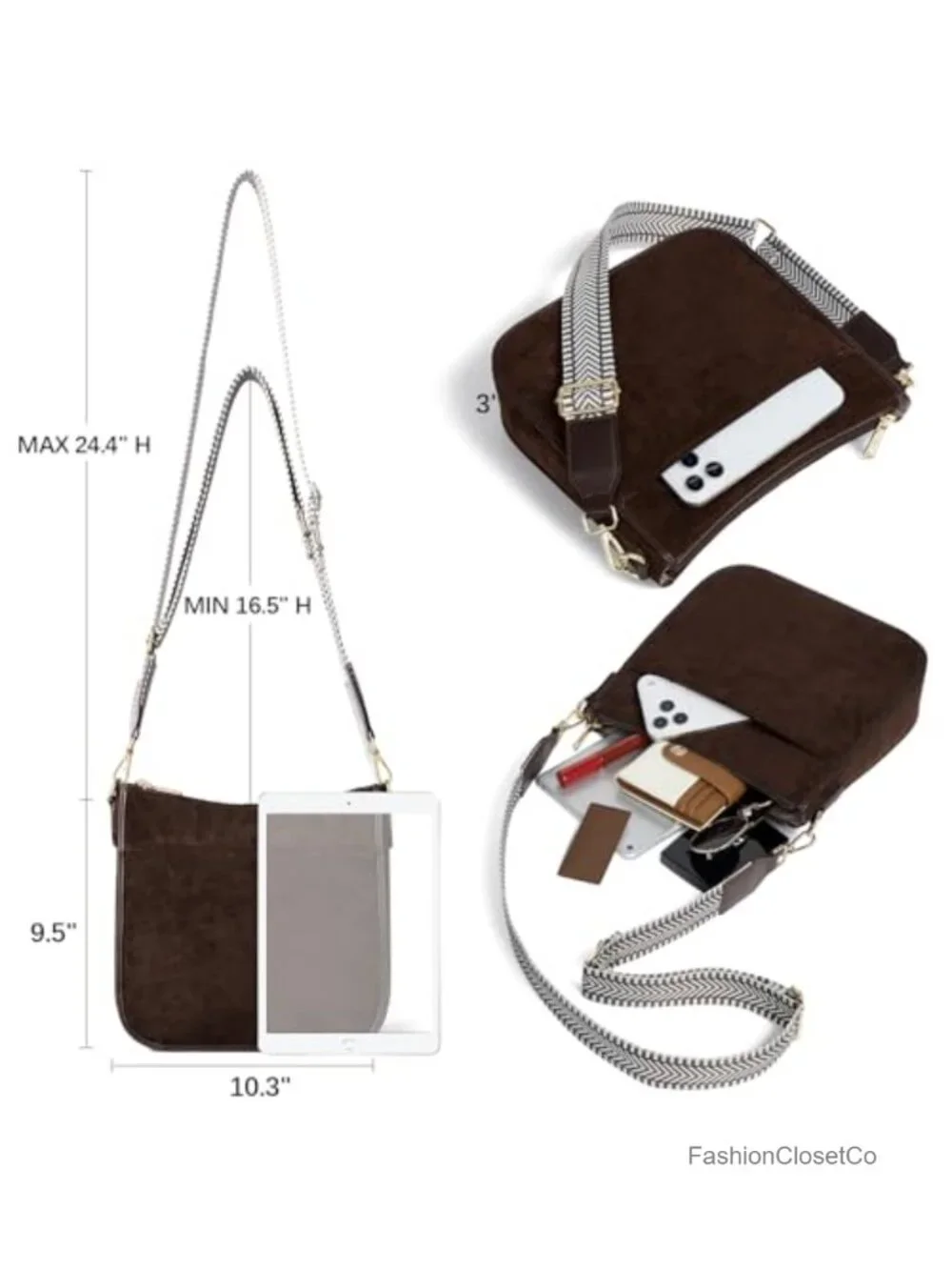 Crossbody Hobo Bag Vegan Leather Wide Strap Handbag Purse